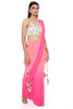 STONE GEORGETTE EMBROIDERED BUSTIER WITH CORAL AND PINK GEORGETTE SHADED SAREE