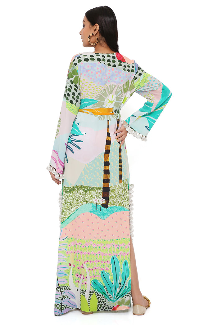 TROPICAL PRINT CREPE LONG BEYZA KAFTAN