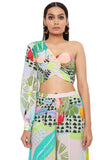TROPICAL PRINT CREPE ONE SHOULDER TOP WITH PALAZZO