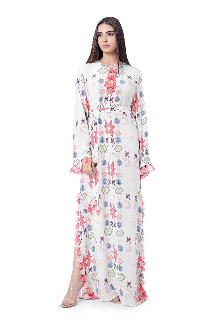 WHITE PRINTED KAFTAN