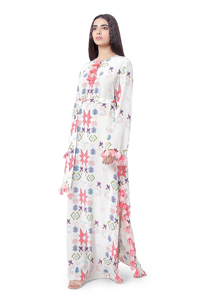 WHITE PRINTED KAFTAN