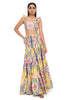 YELLOW ENCHANTED PRINT SILK EMBROIDERED BUSTIER WITH A SKIRT