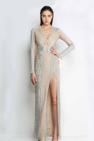 Embellished Ivory Cocktail Gown