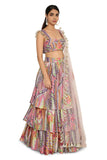 Zoha African Print Dupion Silk Bustier And Ruffled Skirt With Baby Pink Net Dupatta